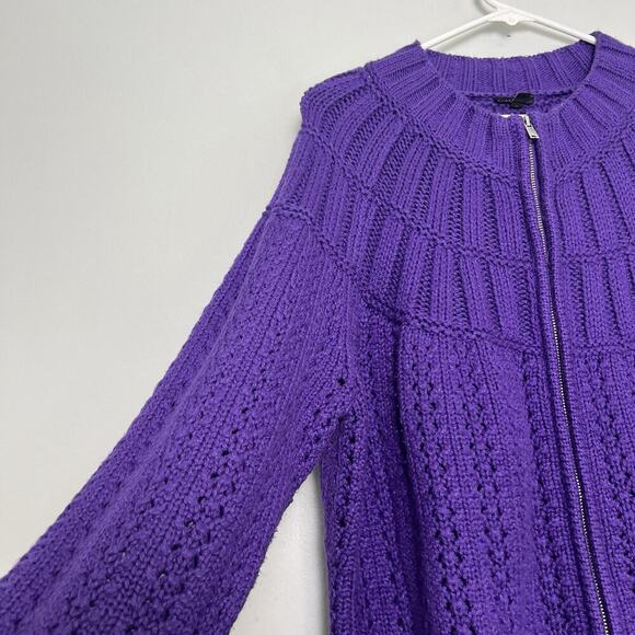 Talbots Womens Cable Knit Zip Up Cardigan Petite Plus Sz 2X Purple Essential - Picture 7 of 14